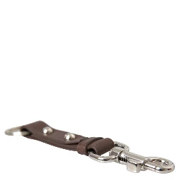 Brown Plain Leather Silver Brass Keyring Holder Keychain