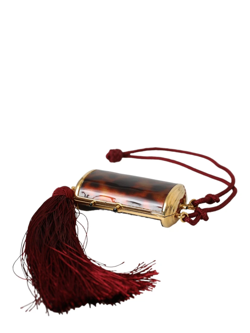 Brown Leopard Mini Mirror Tassel Make Up Holder Bag