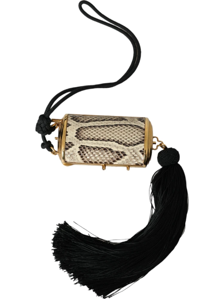 Beige Exotic Leather Mini Mirror Tassel Make Up Holder Bag alternative