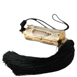 Beige Exotic Leather Mini Mirror Tassel Make Up Holder Bag