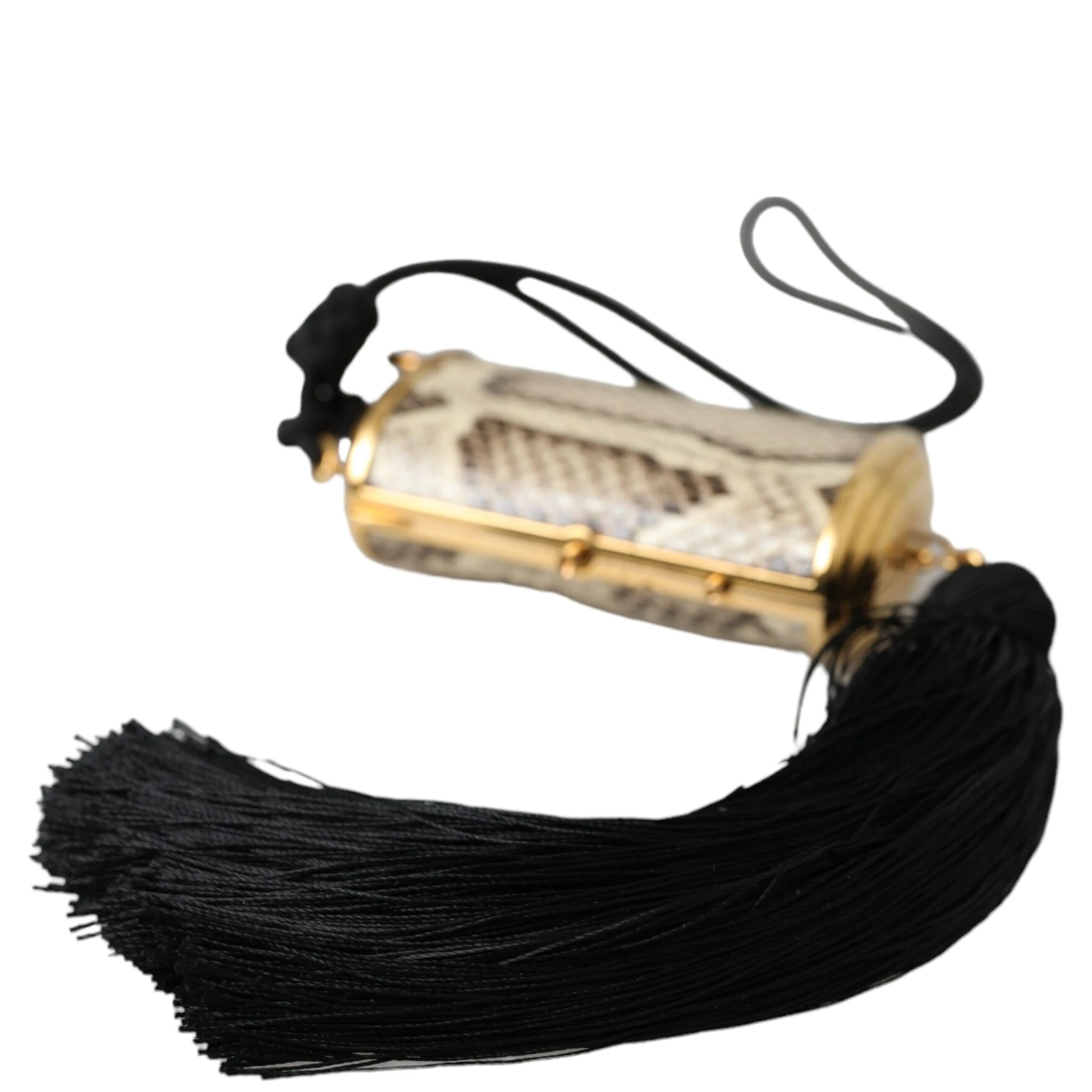 Beige Exotic Leather Mini Mirror Tassel Make Up Holder Bag