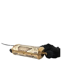 Beige Exotic Leather Mini Mirror Tassel Make Up Holder Bag