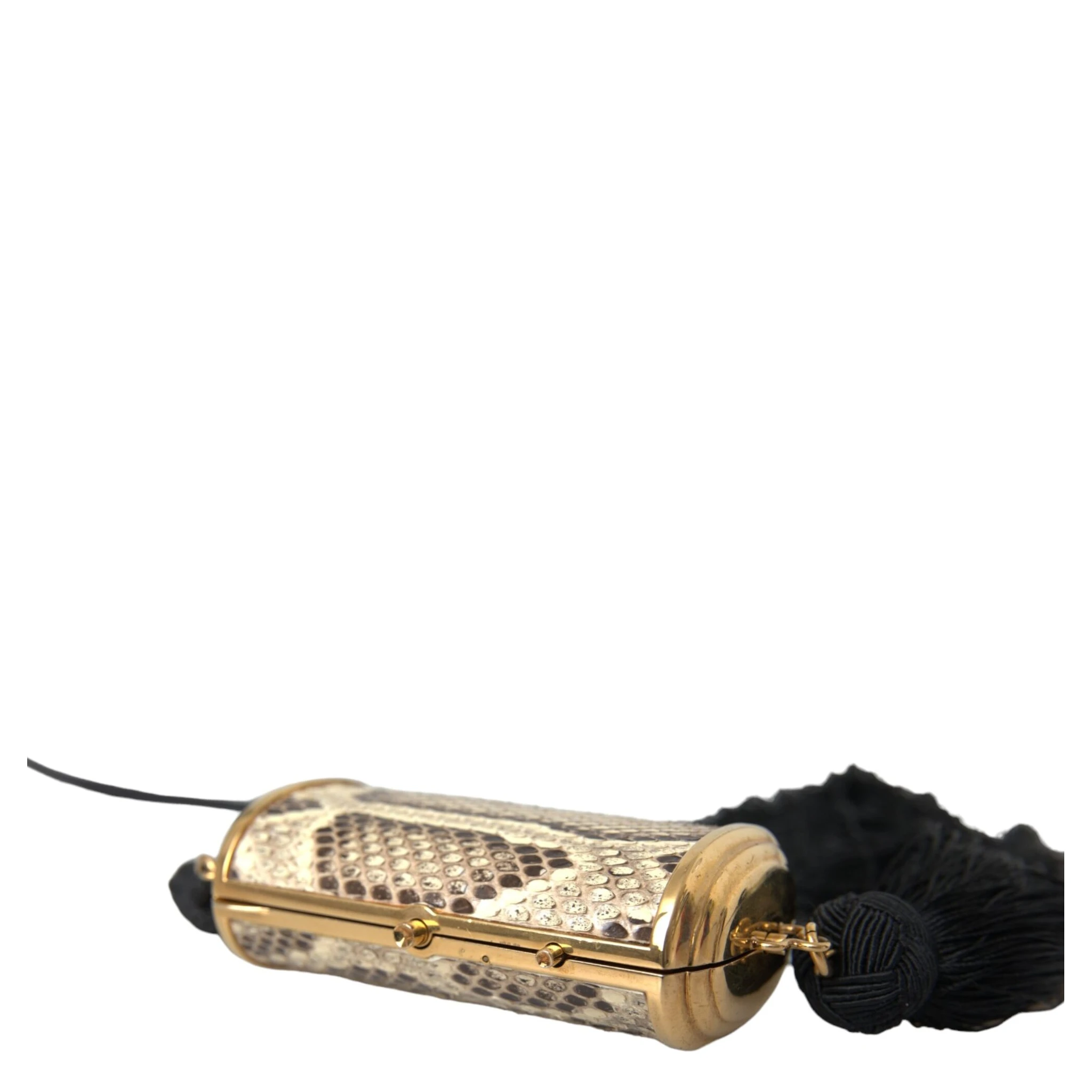 Beige Exotic Leather Mini Mirror Tassel Make Up Holder Bag