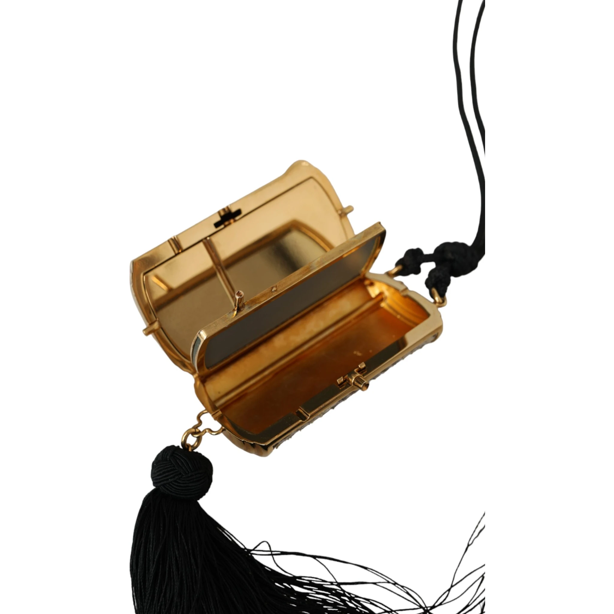 Beige Exotic Leather Mini Mirror Tassel Make Up Holder Bag