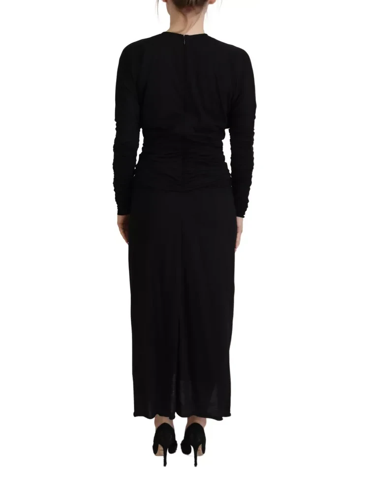 Black Sheath Midi Gown Wool Wrap Dress alternative