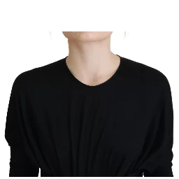 Black Sheath Midi Gown Wool Wrap Dress