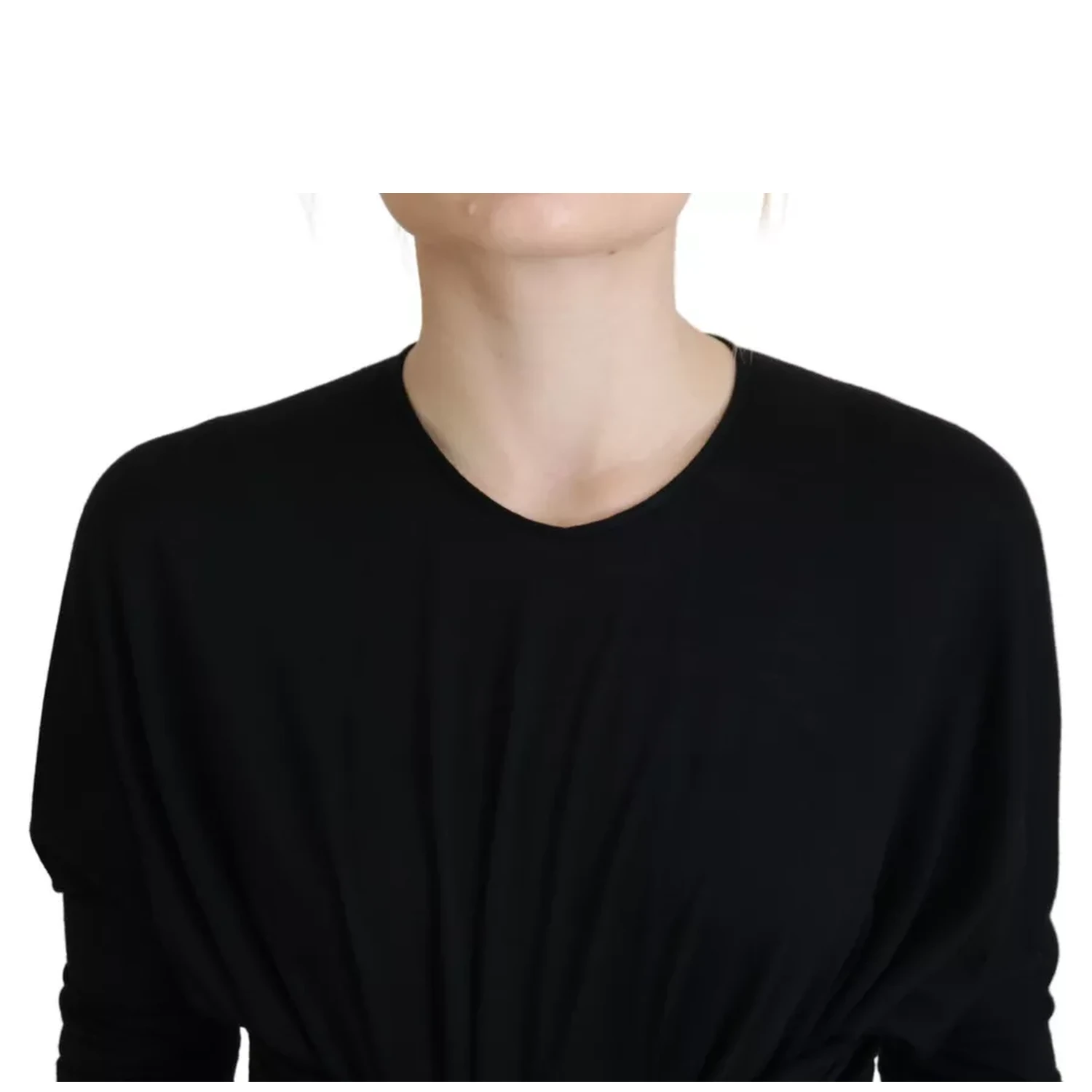 Black Sheath Midi Gown Wool Wrap Dress