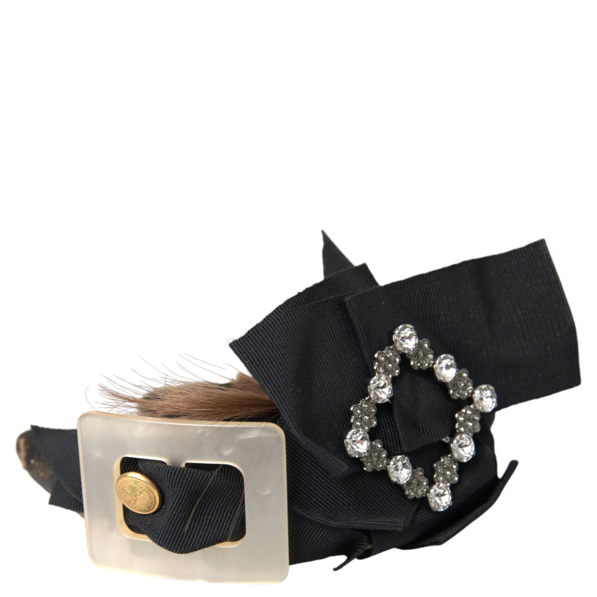Black Crystal Button Brown Hair Women Headband Diadem