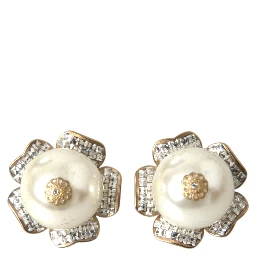 Gold Tone Maxi Faux Pearl Floral Clip-on Jewelry Earrings