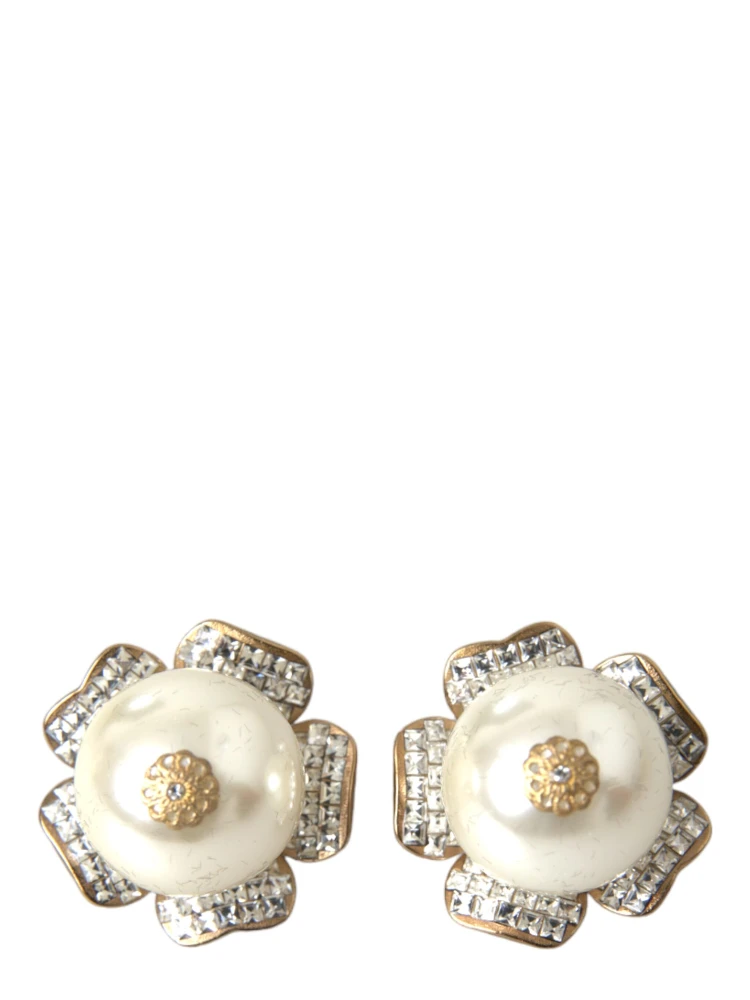Gold Tone Maxi Faux Pearl Floral Clip-on Jewelry Earrings alternative