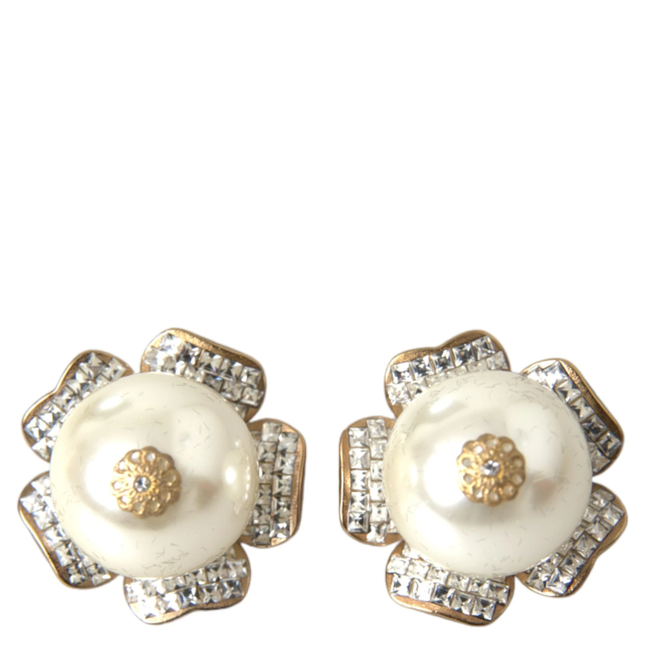 Gold Tone Maxi Faux Pearl Floral Clip-on Jewelry Earrings