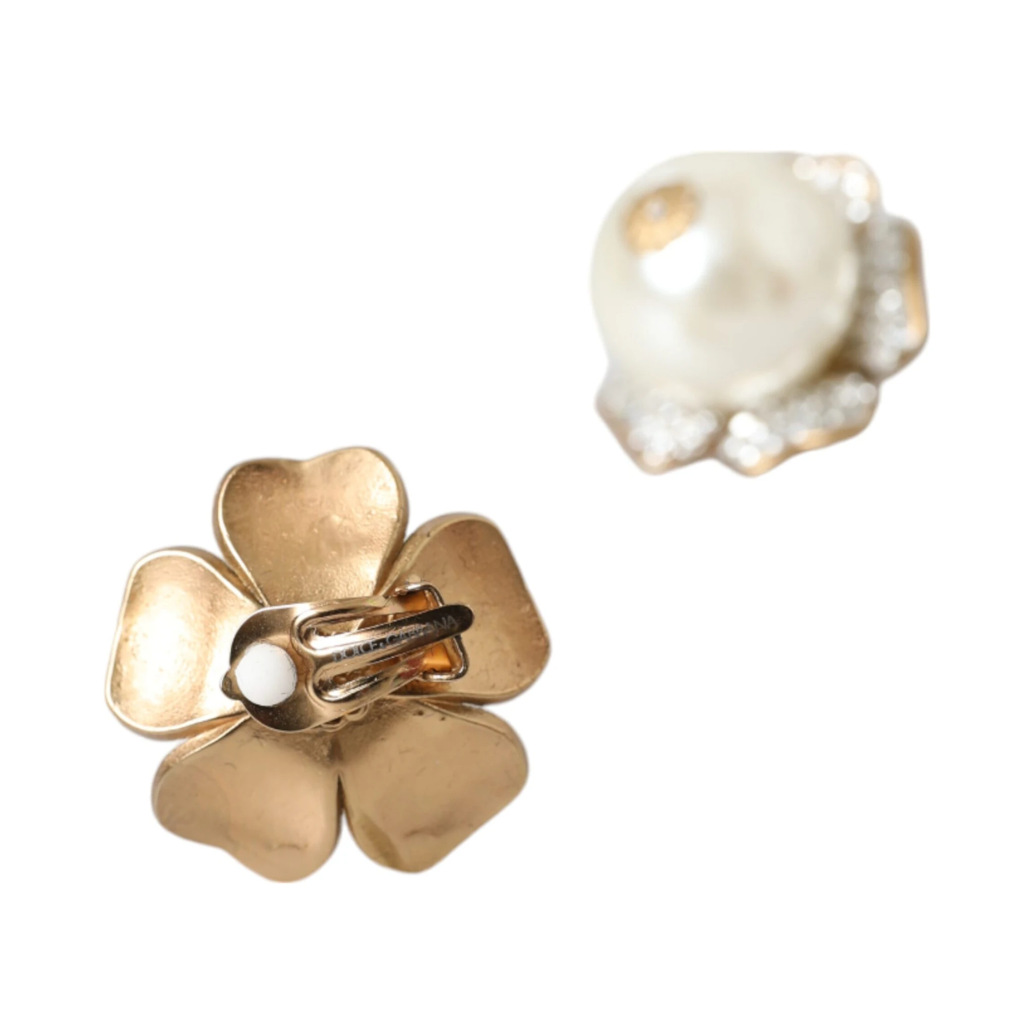 Gold Tone Maxi Faux Pearl Floral Clip-on Jewelry Earrings