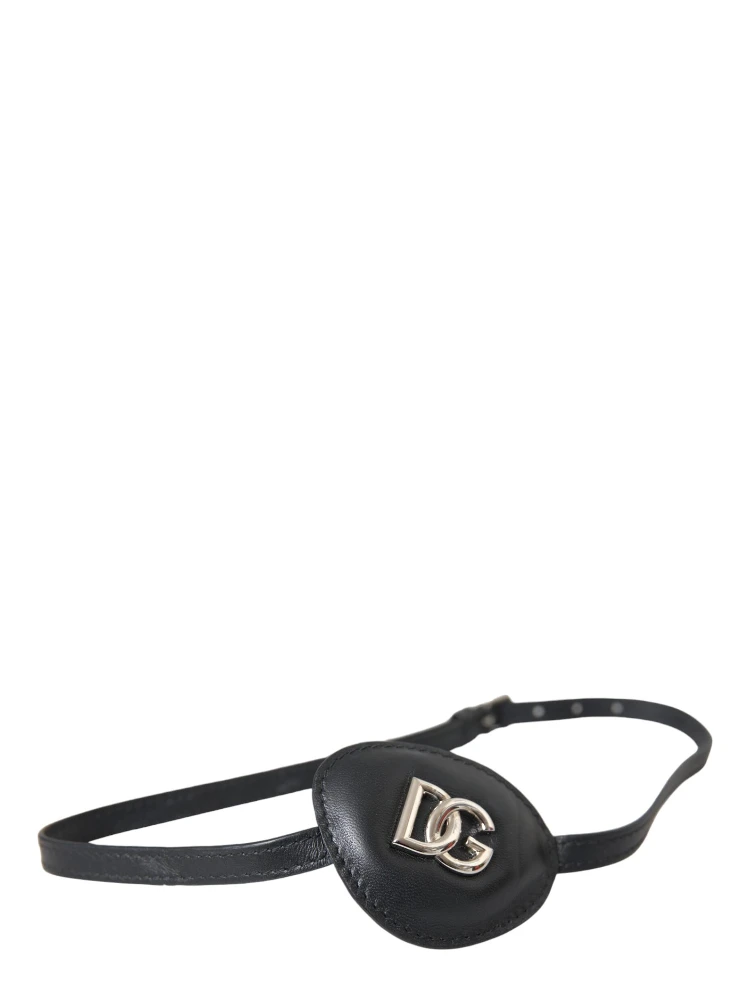 Black Calfskin Leather Metal DG Logo Eye Patch