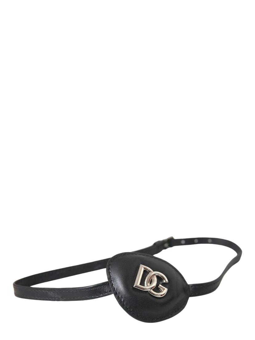Black Calfskin Leather Metal DG Logo Eye Patch