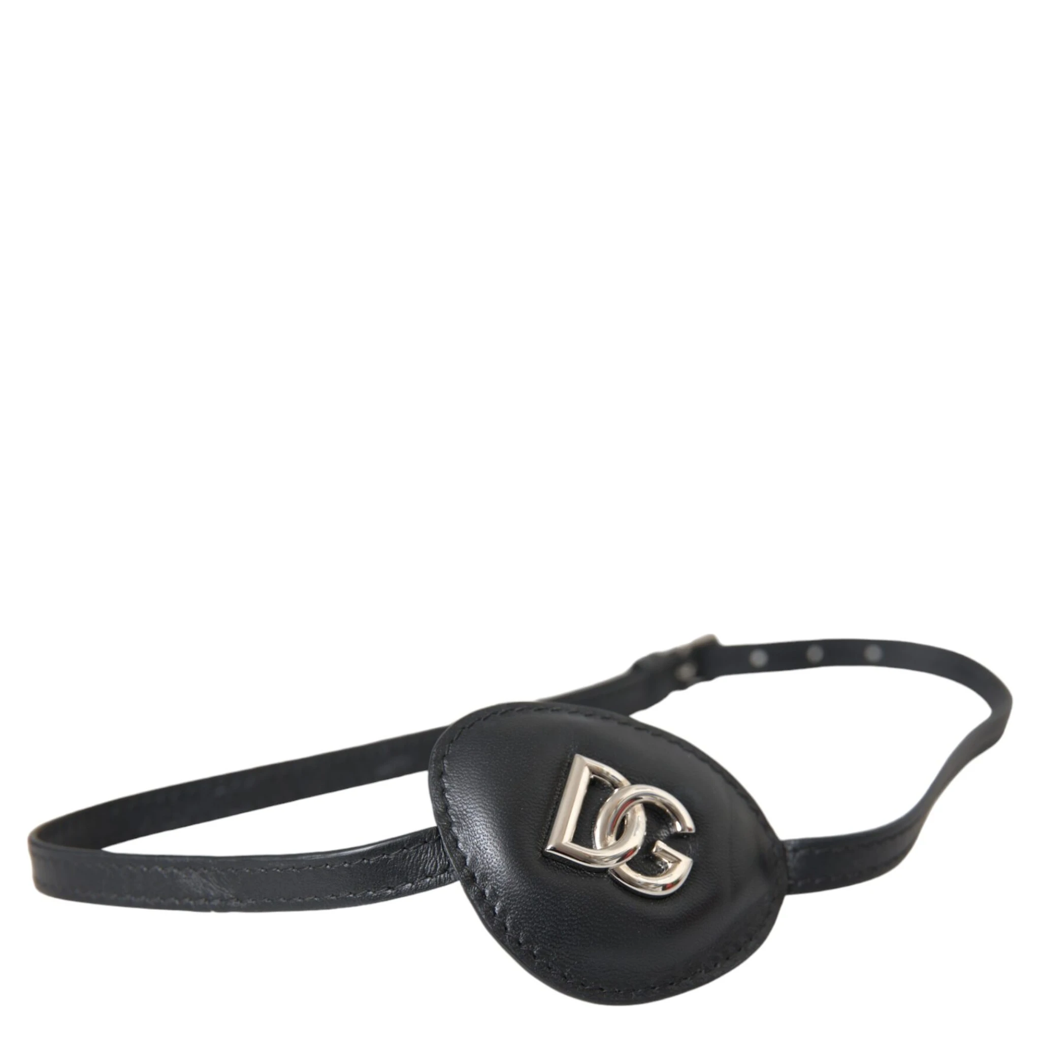 Black Calfskin Leather Metal DG Logo Eye Patch