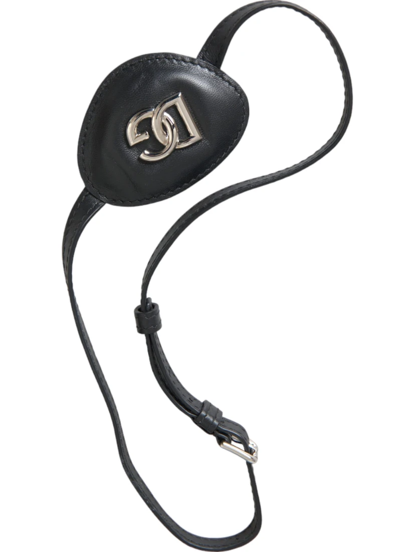 Black Calfskin Leather Metal DG Logo Eye Patch
