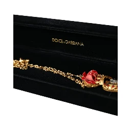 Gold BrassChain Sacred Heart Rose Crystal Charm Necklace