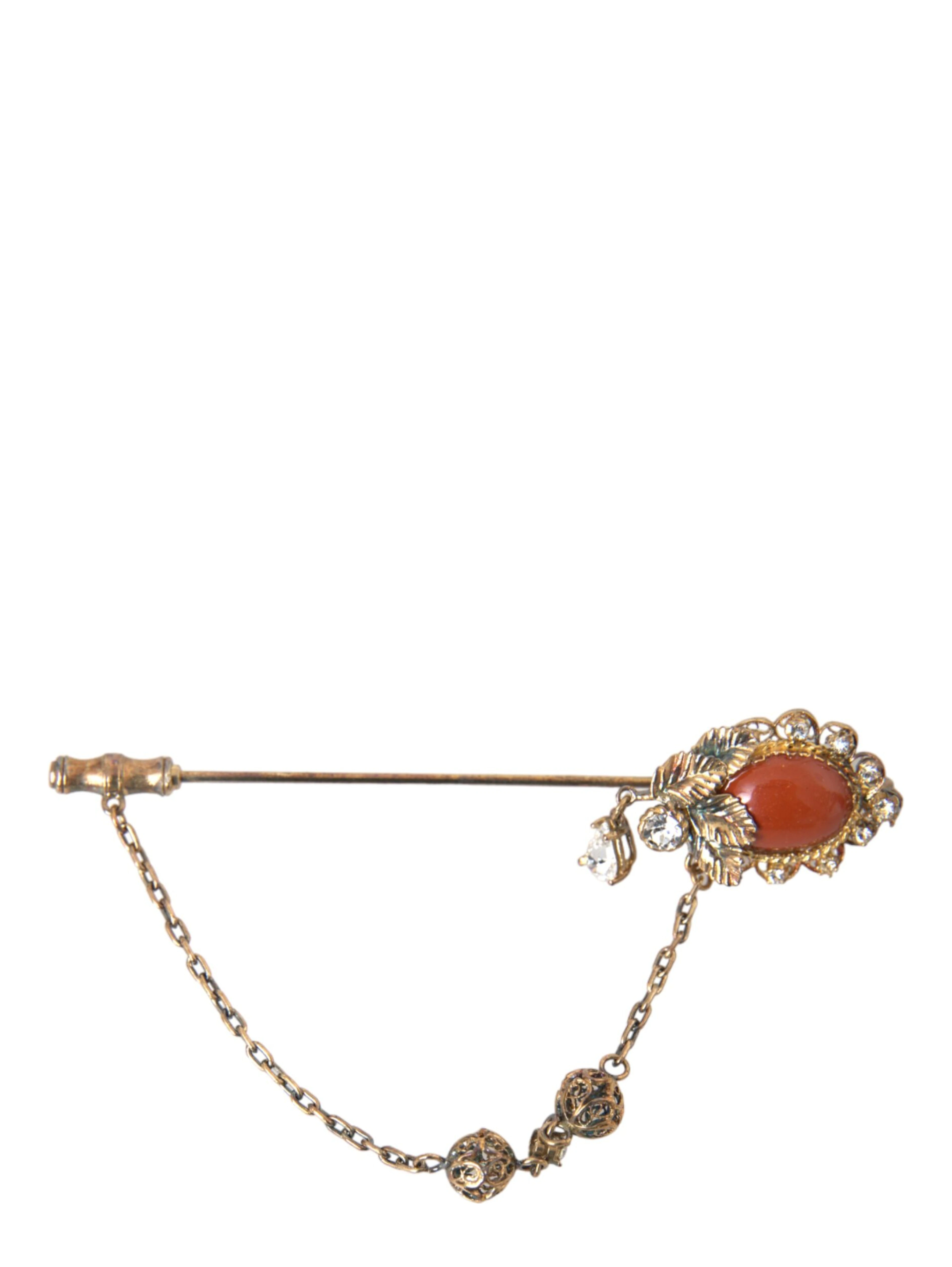 Gold Brass Crystal Chain 925 Sterling Silver Pin Brooch