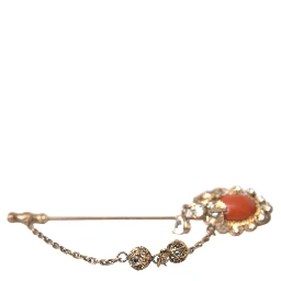 Gold Brass Crystal Chain 925 Sterling Silver Pin Brooch