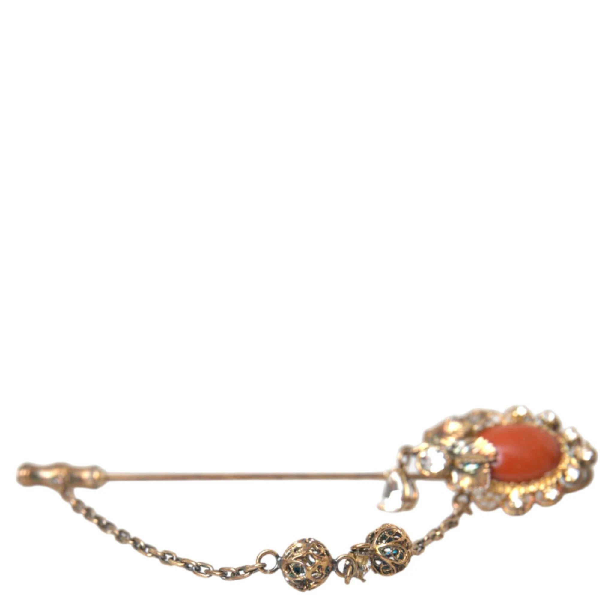 Gold Brass Crystal Chain 925 Sterling Silver Pin Brooch