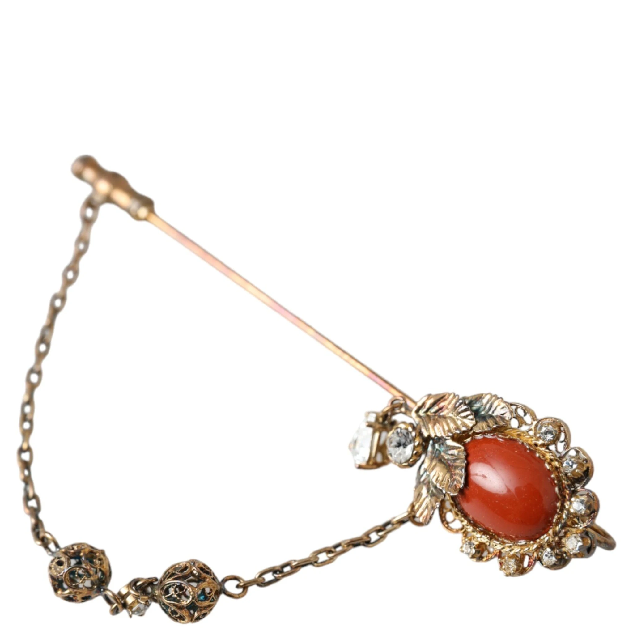 Gold Brass Crystal Chain 925 Sterling Silver Pin Brooch