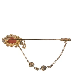 Gold Brass Crystal Chain 925 Sterling Silver Pin Brooch