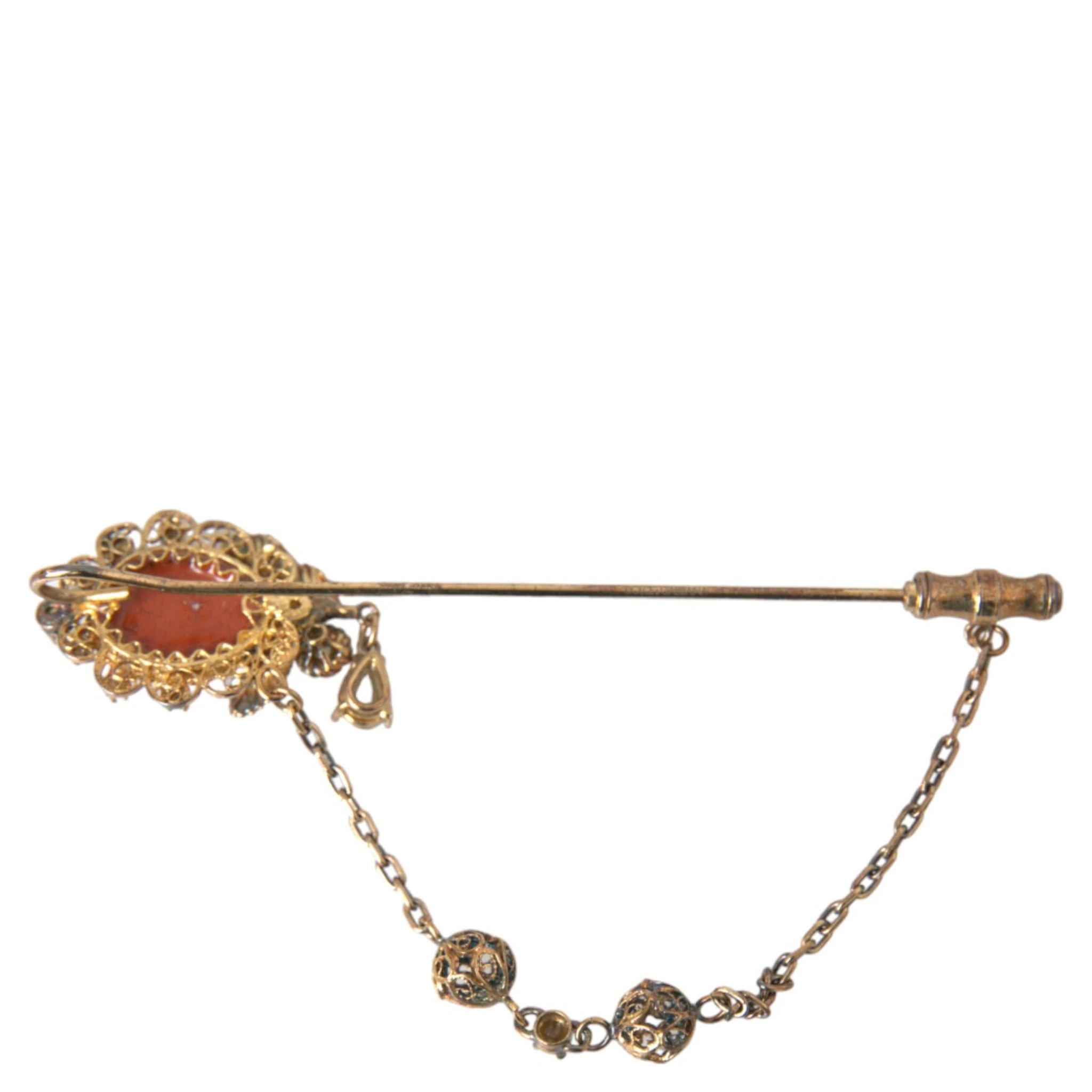 Gold Brass Crystal Chain 925 Sterling Silver Pin Brooch