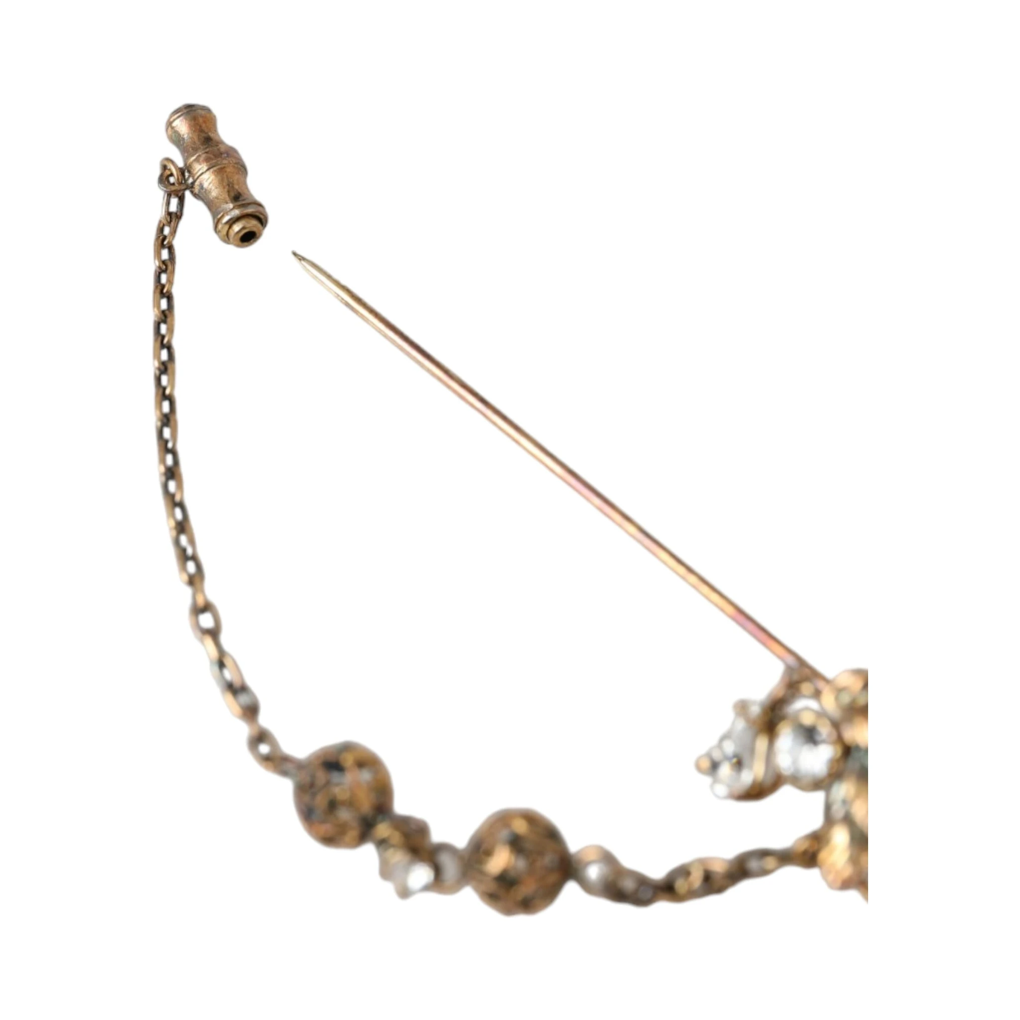 Gold Brass Crystal Chain 925 Sterling Silver Pin Brooch