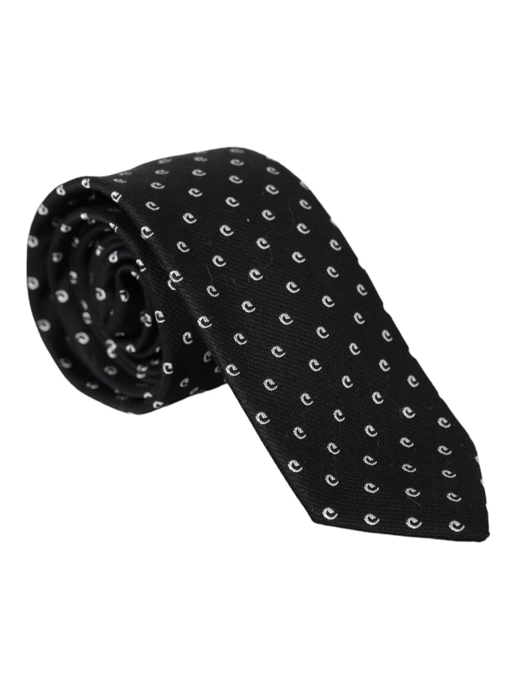 Black Logo Cotton Blend Adjustable Tie
