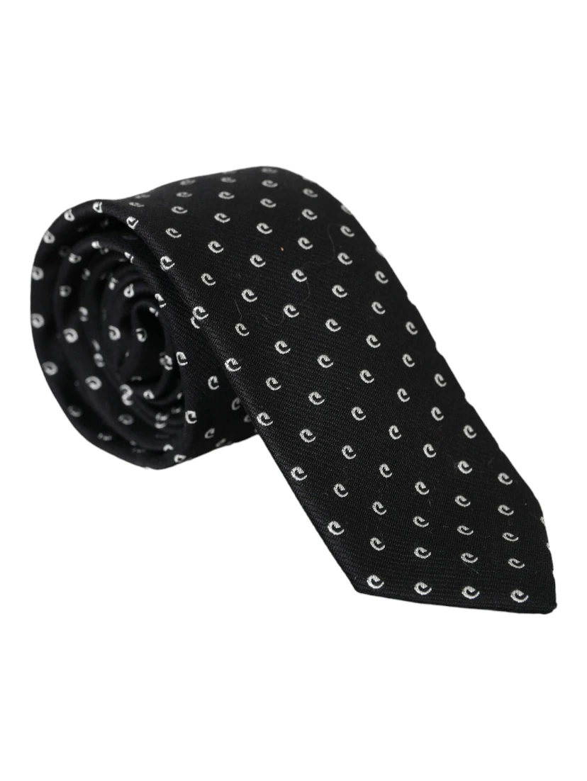 Black Logo Cotton Blend Adjustable Tie