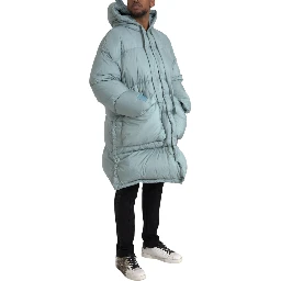 Light Blue Quilted Hooded Puffer Jacket Men