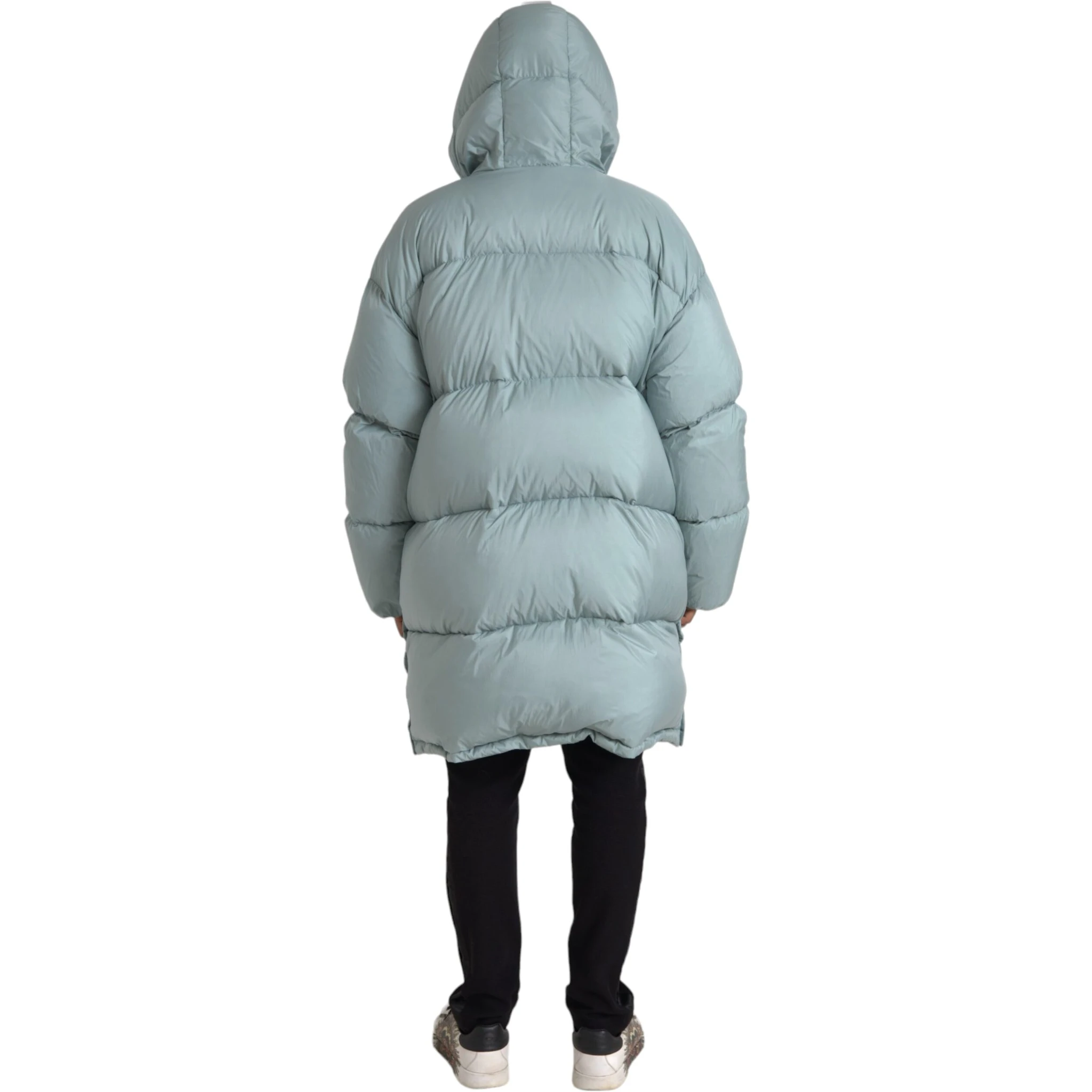 Light Blue Quilted Hooded Puffer Jacket Men