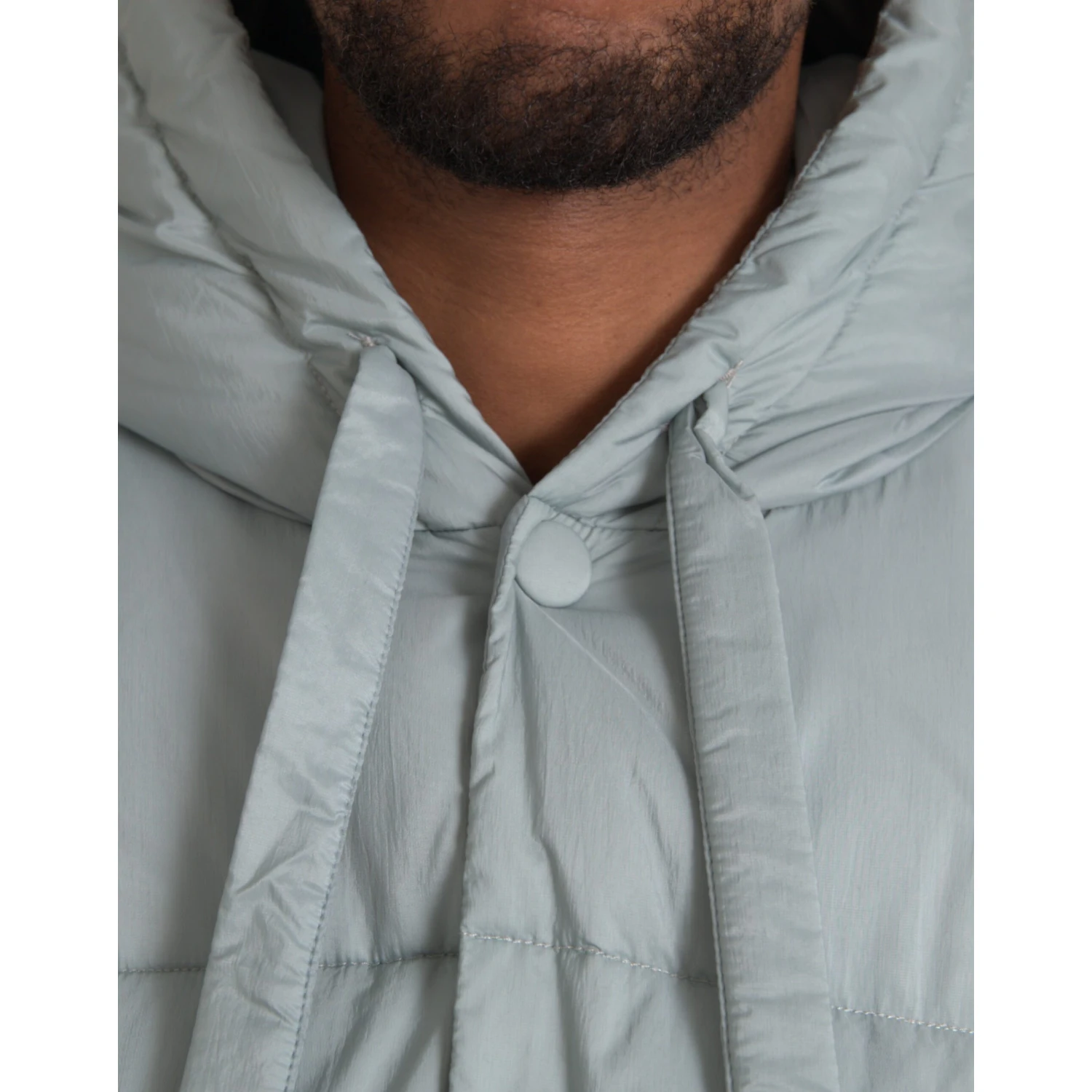 Light Blue Quilted Hooded Puffer Jacket Men