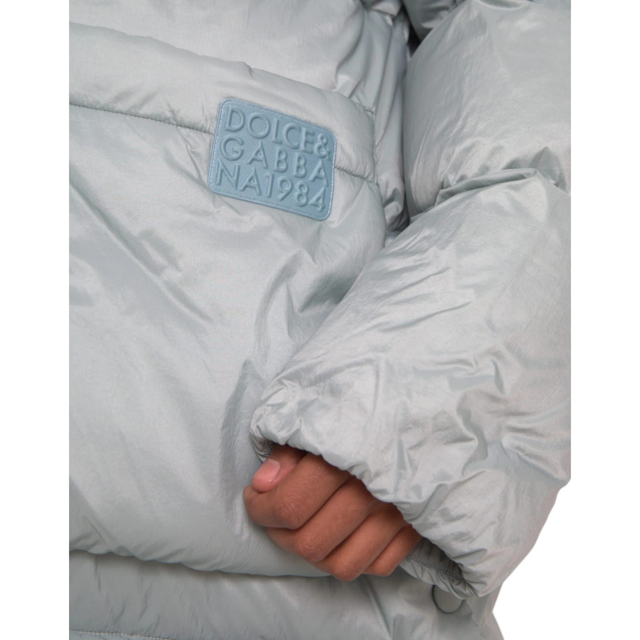 Light Blue Quilted Hooded Puffer Jacket Men