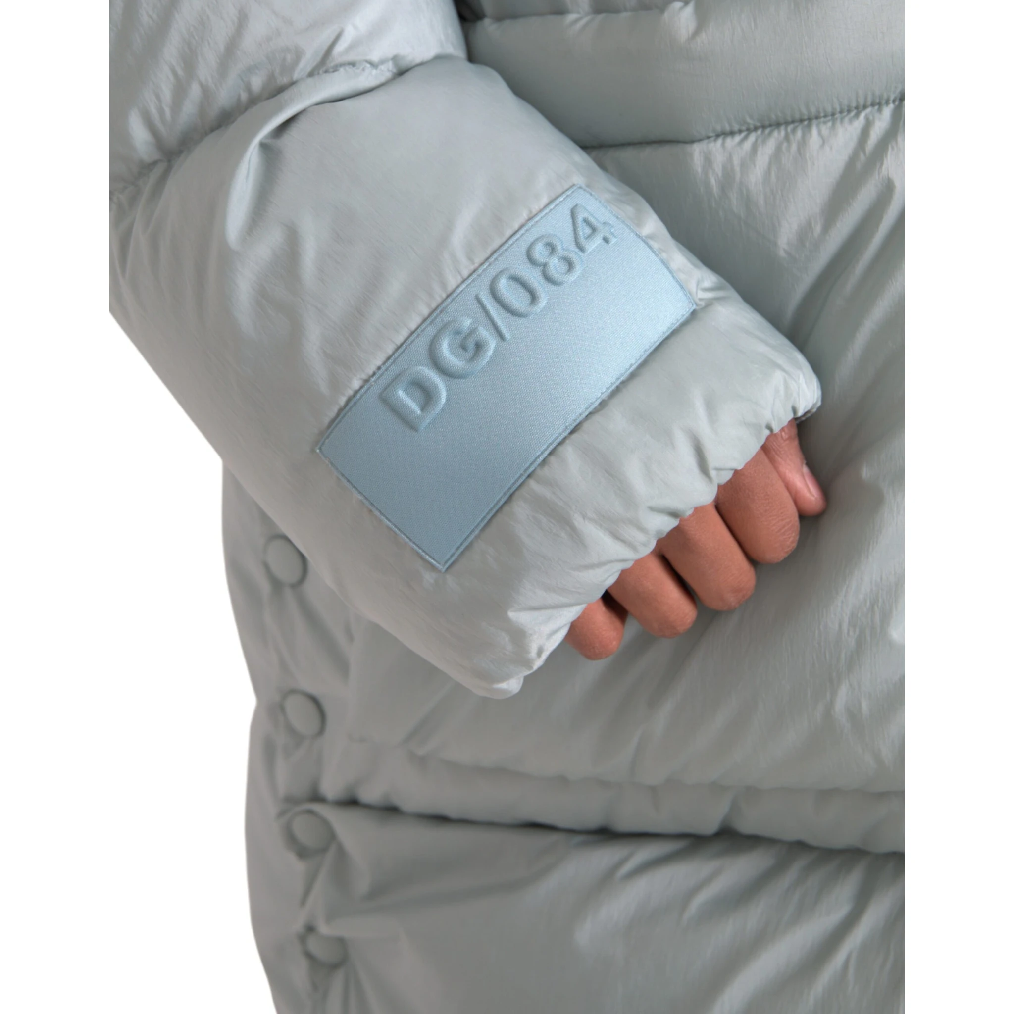 Light Blue Quilted Hooded Puffer Jacket Men