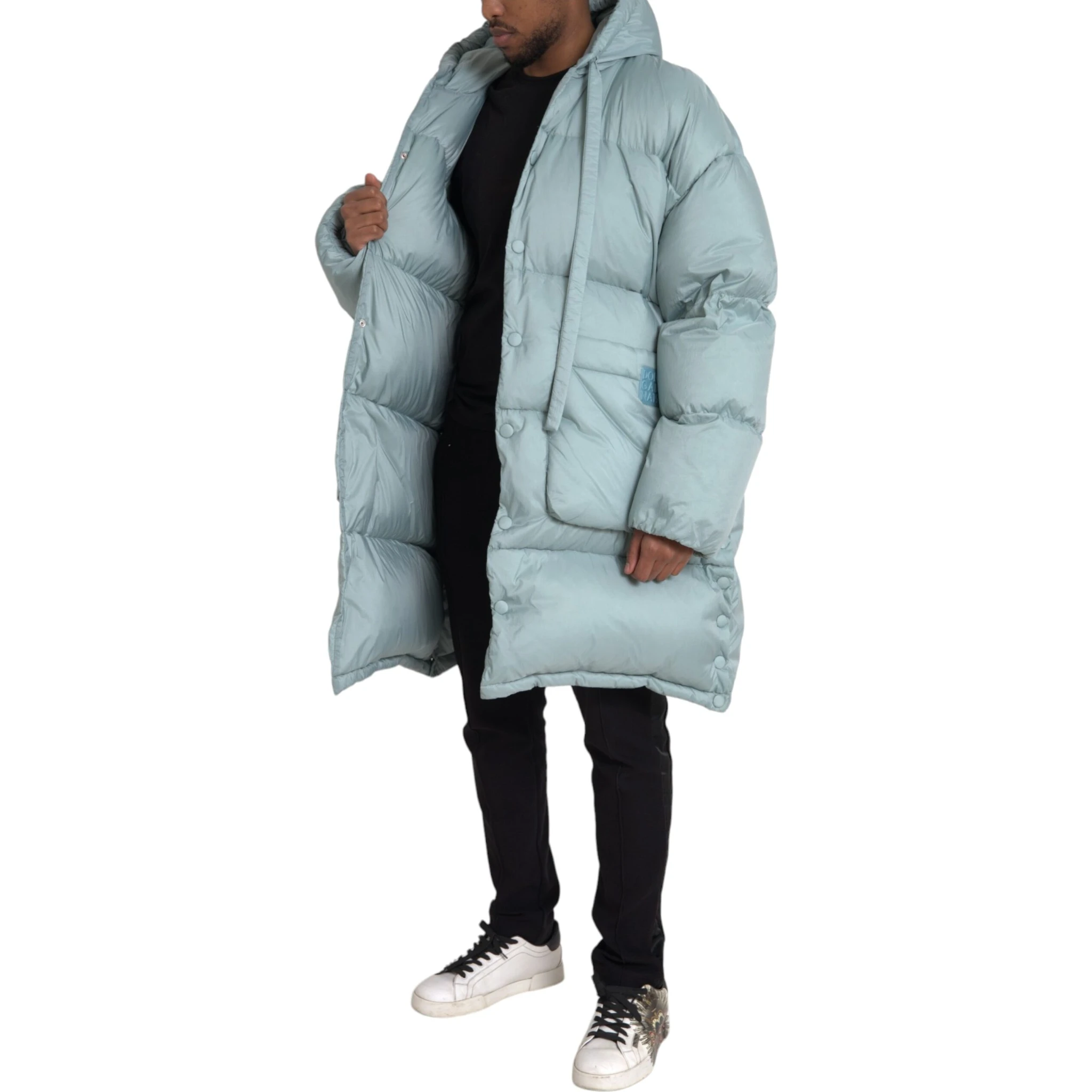 Light Blue Quilted Hooded Puffer Jacket Men
