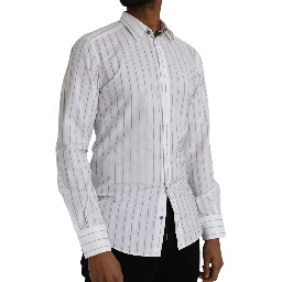 Black White Striped Formal Dress GOLD Shirt