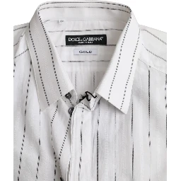 Black White Striped Formal Dress GOLD Shirt