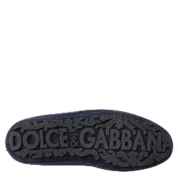 Blue Leather Suede Crystal Crown Loafers Shoes
