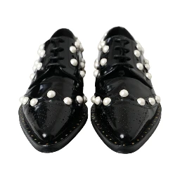 Black Leather Faux Pearl Dress Broque Shoes