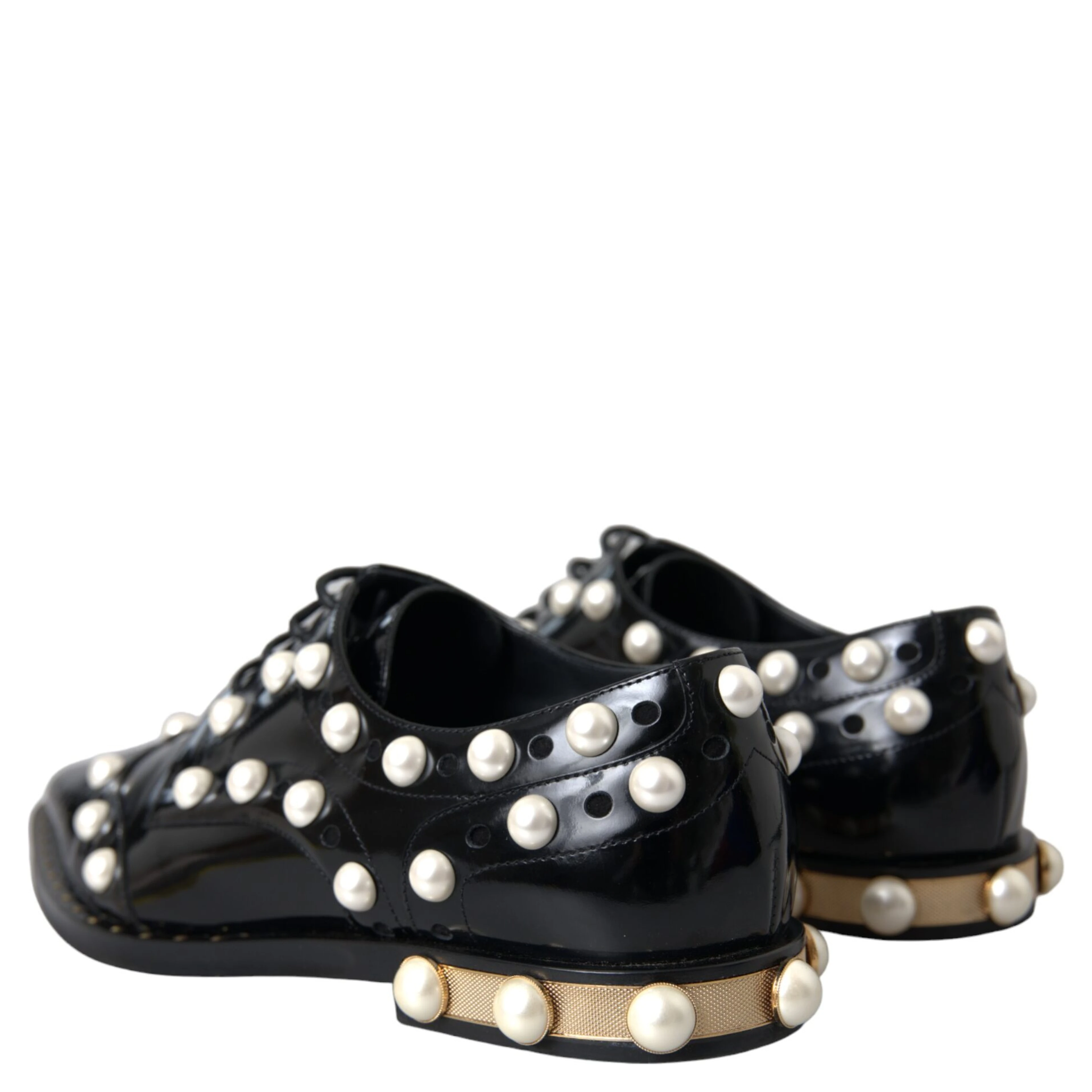 Black Leather Faux Pearl Dress Broque Shoes
