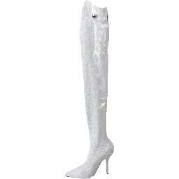 White Heels Stiletto Knee High Boots Shoes