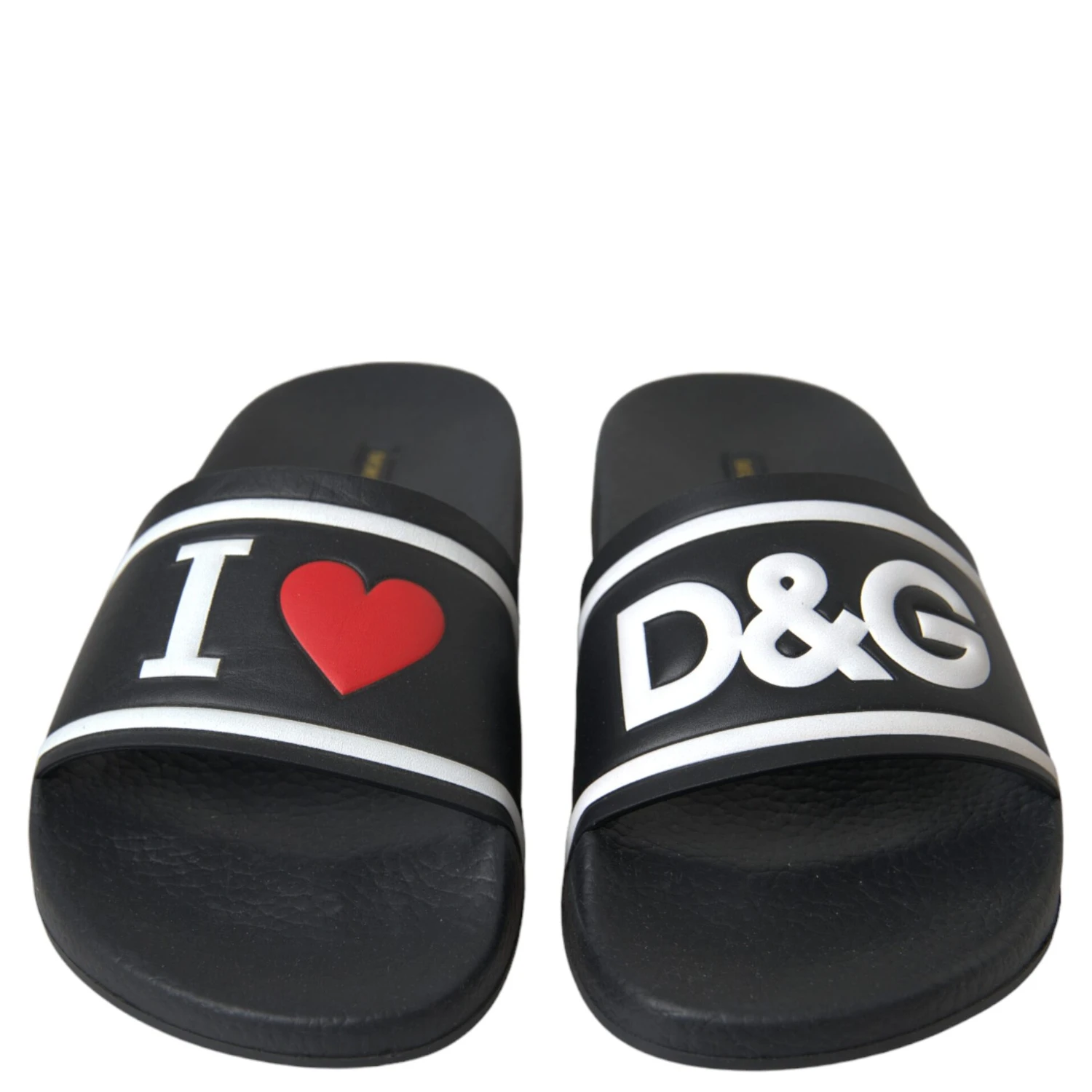 Black Leather I Love D&G Sandals Slides Shoes