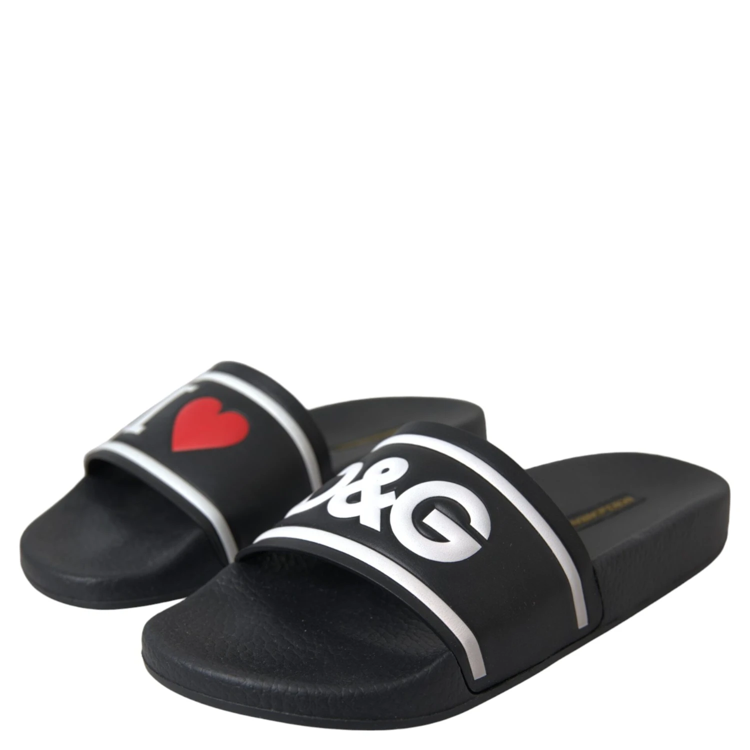 Black Leather I Love D&G Sandals Slides Shoes