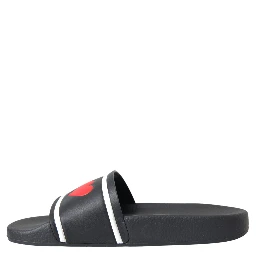 Black Leather I Love D&G Sandals Slides Shoes