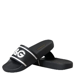 Black Leather I Love D&G Sandals Slides Shoes
