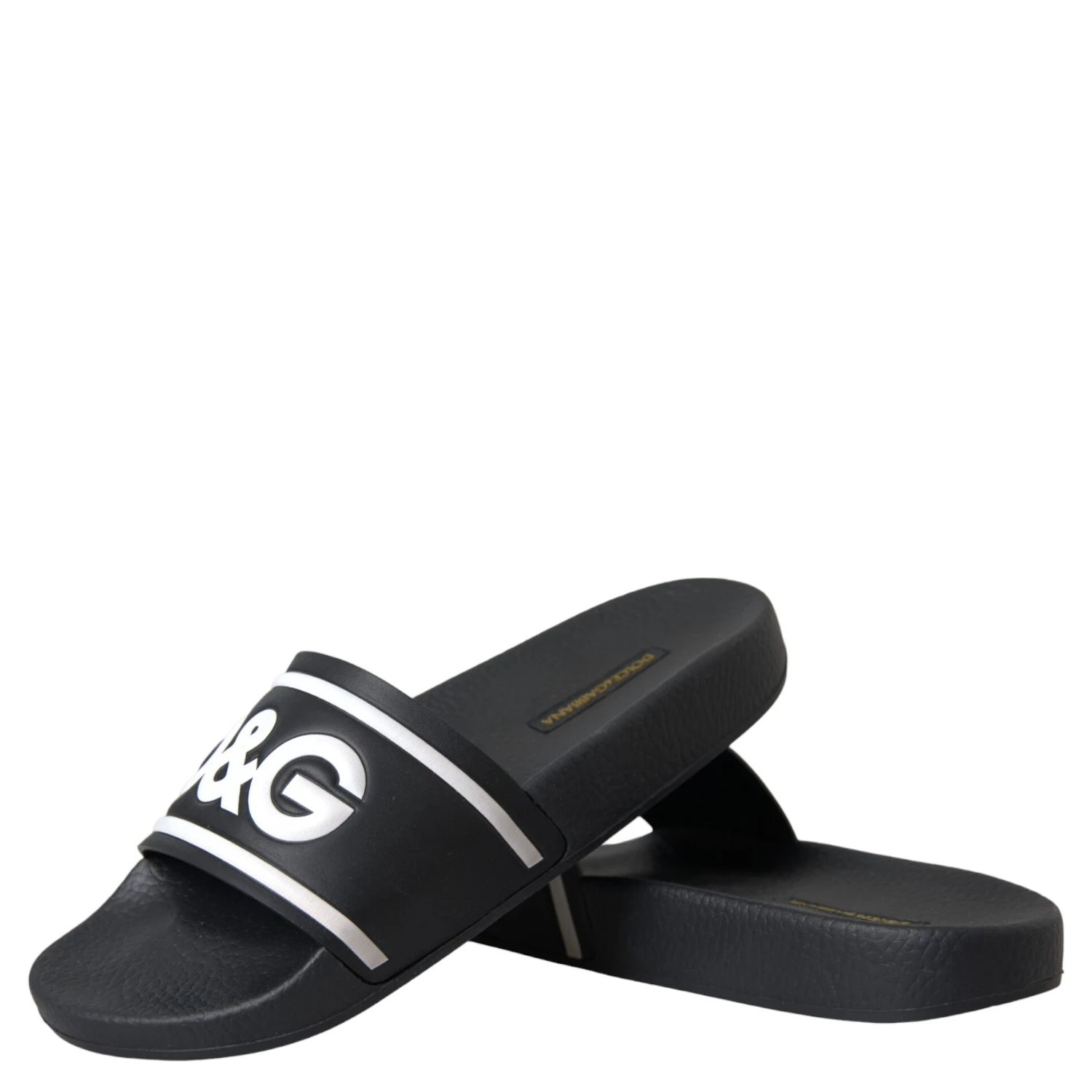 Black Leather I Love D&G Sandals Slides Shoes