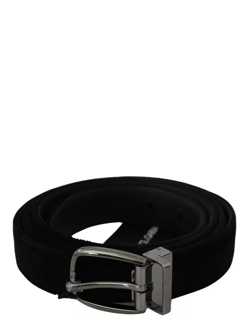 Black Velvet Silver Tone Metal Buckle Men Belt