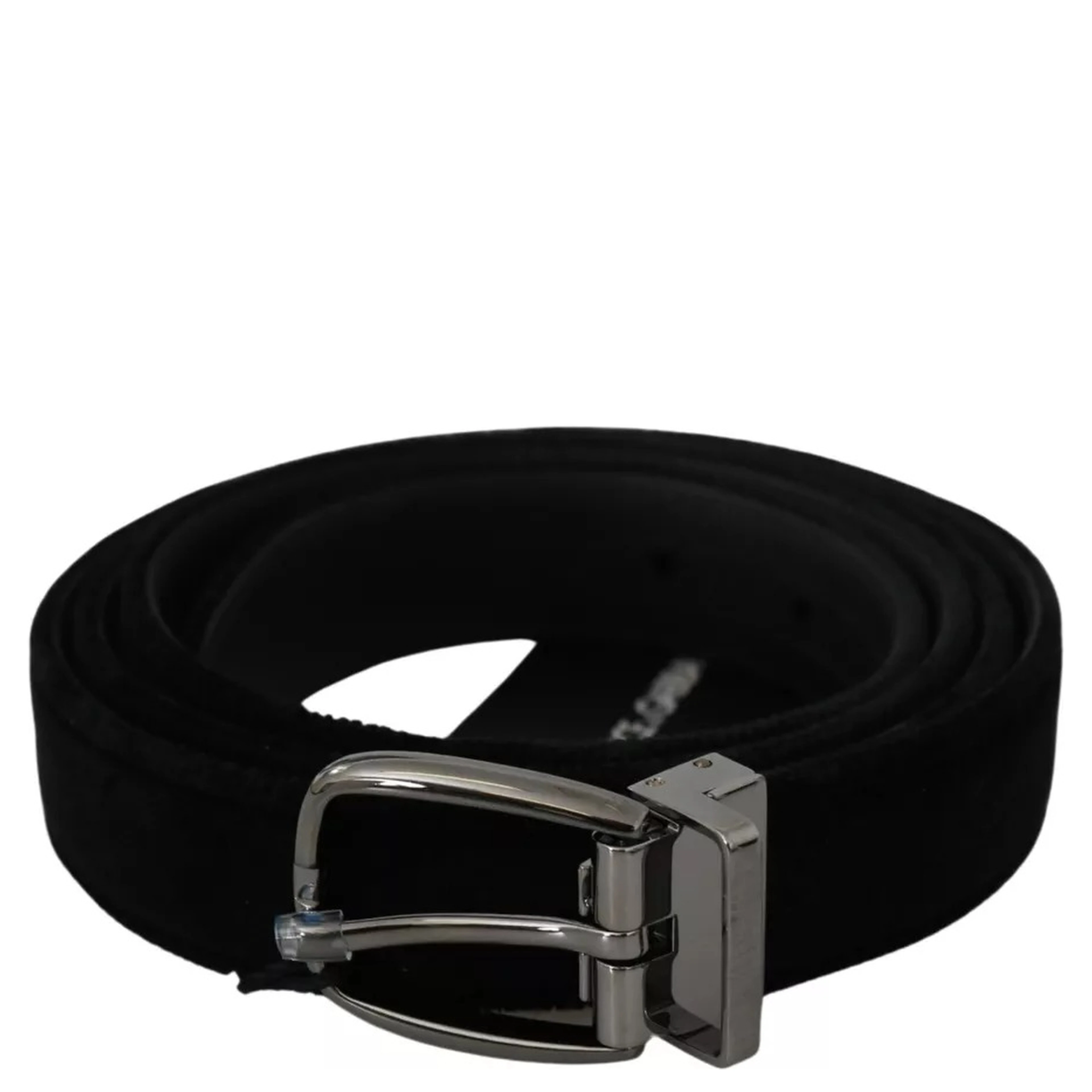 Black Velvet Silver Tone Metal Buckle Men Belt