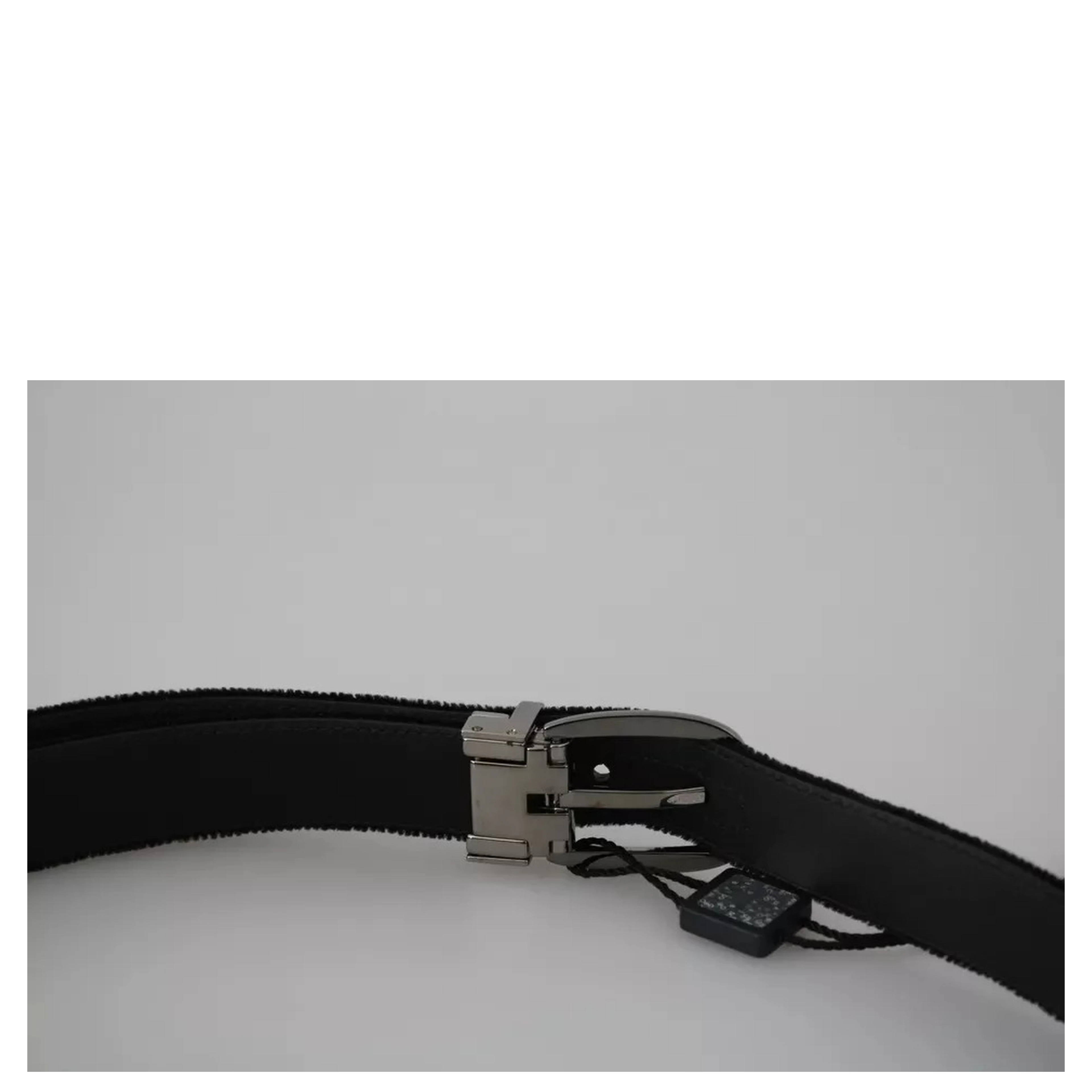 Black Velvet Silver Tone Metal Buckle Men Belt